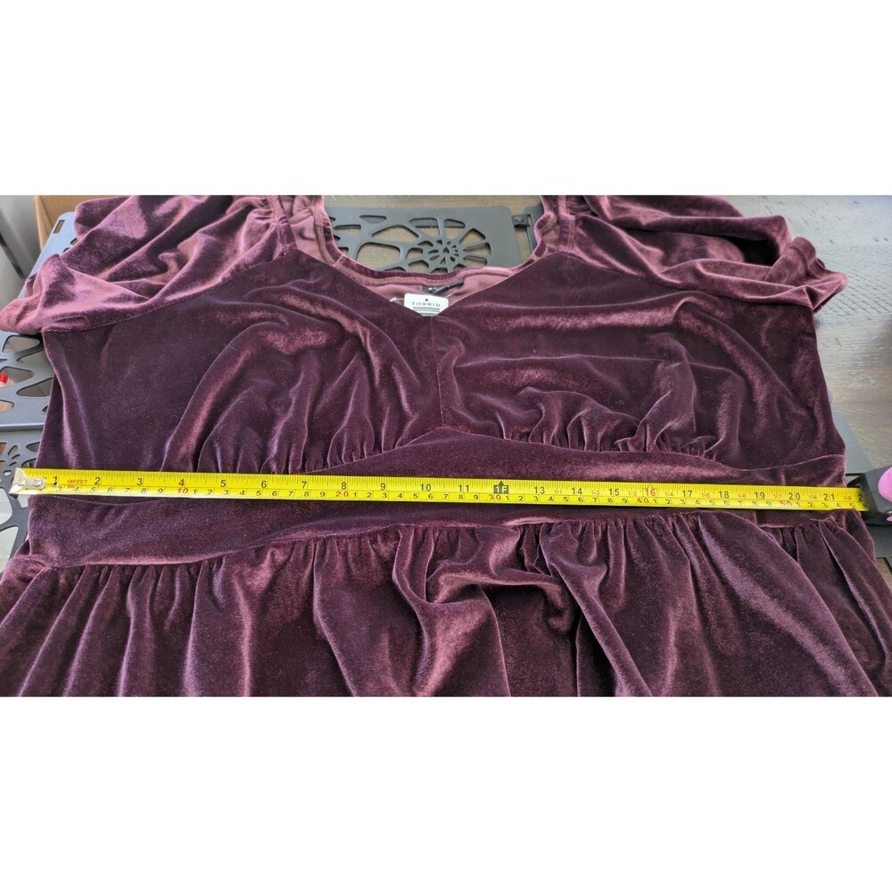 Torrid Velvet Maxi Dress 4X Tiered Flutter Sleeve Whimsigoth Regency Burgundy - Picture 10 of 13
